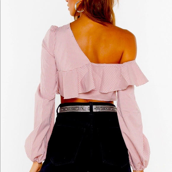 Nasty gal ruffle long sleeves crop top in plaid - Picture 2 of 3